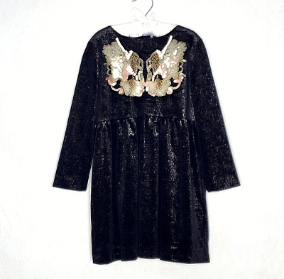 Billieblush My Lovely Dress Girls Black Gold Velvet Dress 5 / 108 Beads Sequins