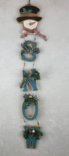 Vintage Christmas "Snow" Hanging Wood Metal Decor Primitive Rustic