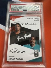 JA'MARR CHASE & JAYLEN WADDLE 2021 Donruss Elite RC PEN PALS Dual Auto PSA 9