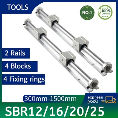 2x SBR12/16/20/25 Linearführung Gleitschiene+4x Linearblock&4x Befestigungsring