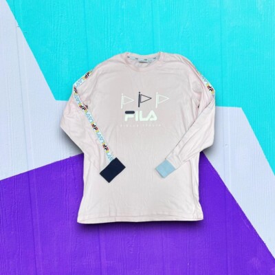 Baby Pink Ladies FILA Long Sleeved Top Big Logo Pastel Spell Out