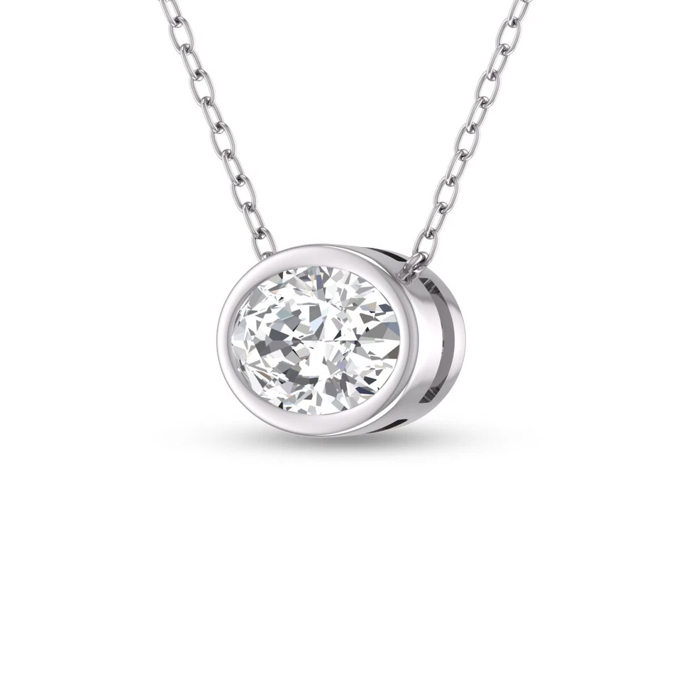 Набор овальных кулонов с одним бриллиантом 1/2 карата выращенные в лаборатории белое золото 14 карат - Изображение 2 из 4