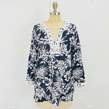 Cathy Daniels Women’s Top Large Black/White Floral Print Tropical Boho