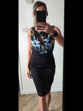 Mango Suit black/floral print stretch sheath dress M UK 12 - Worn once