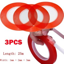 3Pcs 1mm 2mm 3mm 25m Red Double Sided Adhesive Tape For Cell Phone Repair USA