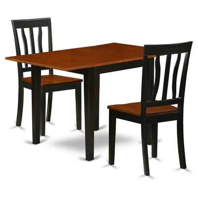 East West Furniture Norden 3-piece Wood Dining Set in Black and Cherry