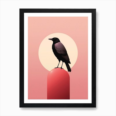 Minimalistische Krähe 1 Illustration Kunst Gerahmtes Wandbild Poster Leinwanddruck Bild