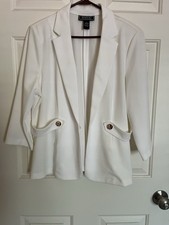 NYCC Women's White Open Front Collared Blazer 3/4 Sleeve XL Regular Polyester