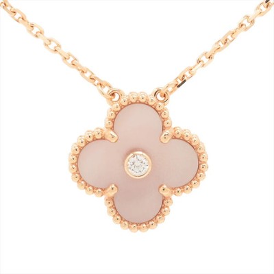 Van Cleef & Arpels Vintage Alhambra Pink Shell Diamond Necklace 750(PG) 6,9g VCA