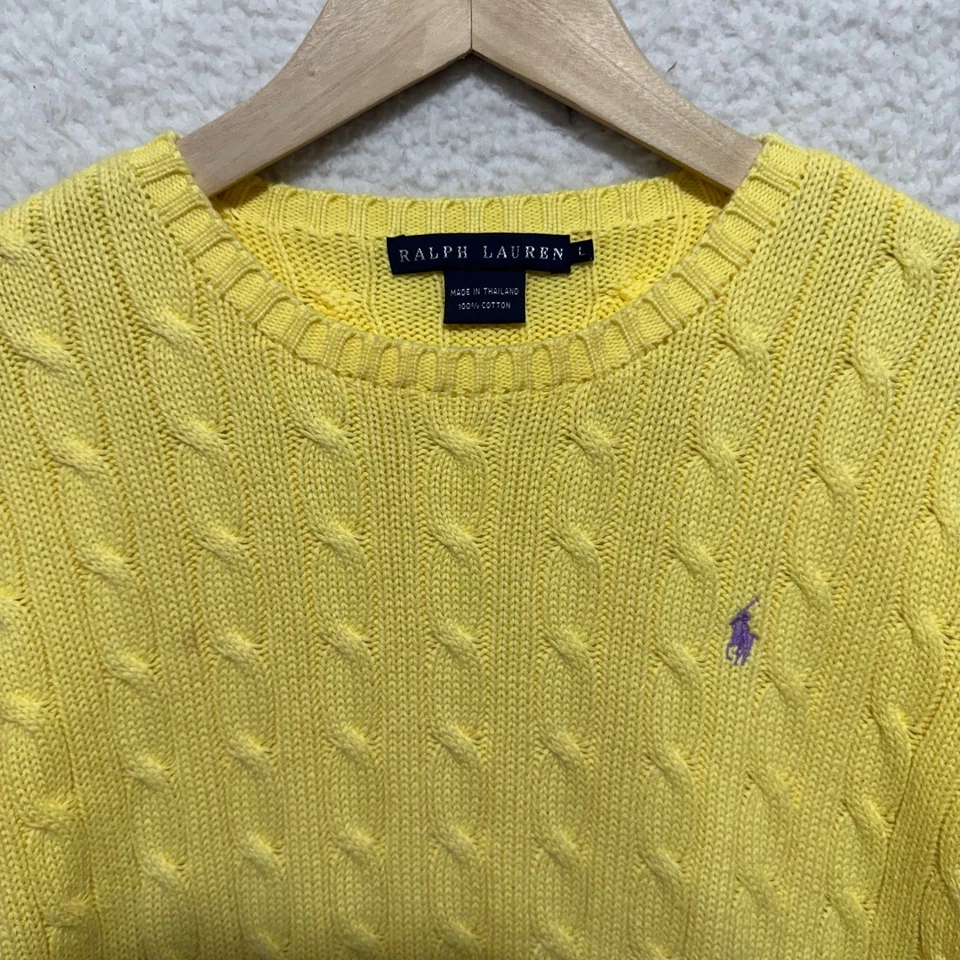 Ralph Lauren желтый кабель трикотажа хлопок свитер женский размер L - Изображение 2 из 4