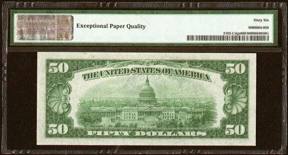 1934 $50 Federal Reserve Note. PMG Gem Uncirculated 66 EPQ. - Image 2 of 2
