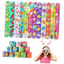 FOIMAS 48pcs Easter Slap Bracelets,Egg Bunny Chick Snap Bracelet Style 1