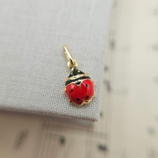 Dainty 9ct Yellow Gold & Enamel Ladybird Charm Pendant