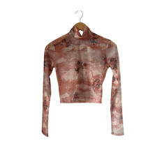 Engel Shirt Damen Mesh Bluse Top Gr M Transparent Langarm Rosa Himmel Figurbeton