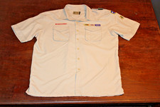 Boy Scouts of America BSA Men's Shirt Tan Large Vented Poly Microfiber Sewn Patc