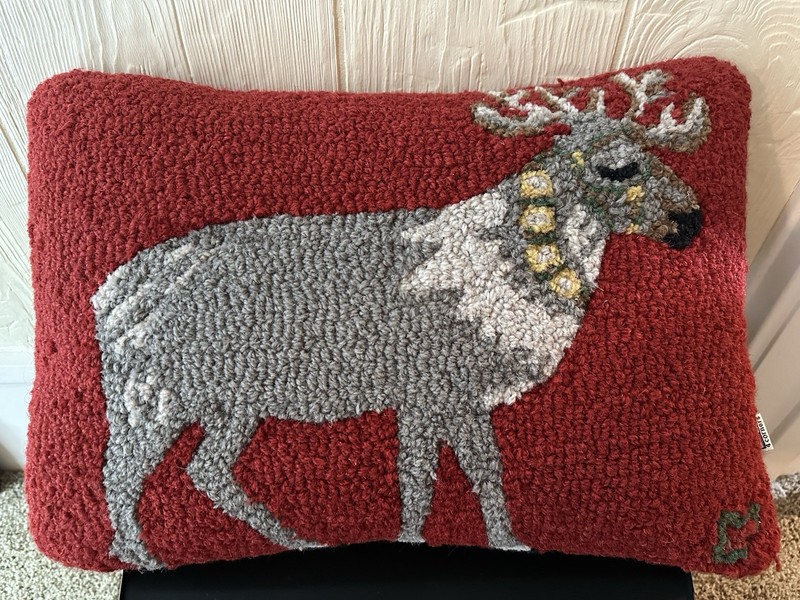 Reindeer Hooked Wool Pillow Chandler 4 Corners by Laura Megroz Holiday Christmas