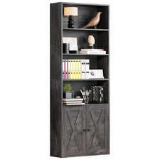 Industrial Bookshelves and Bookcases with Doors Floor Standing 6 Shelf Displa...