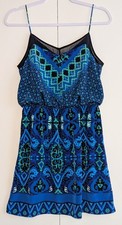 Express Blouson Mini Dress Size Small Blue Mixed Geometric Pattern Cinched Waist