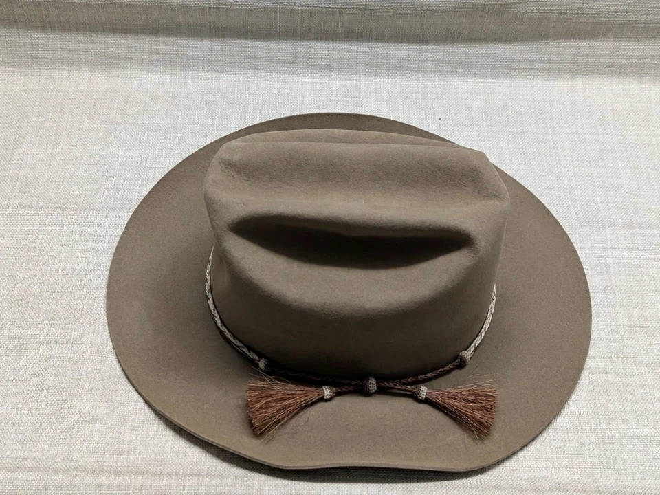 Sombrero de vaquero vintage MARRÓN 7-1/4 marrón fieltro de piel deportista largo ovalado western Foto 2 de 4