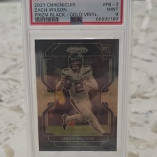 Panini 2021 Chronicles Prizm Black Zach Wilson Gold Vinyl PB-2 /5 Rookie PSA 9