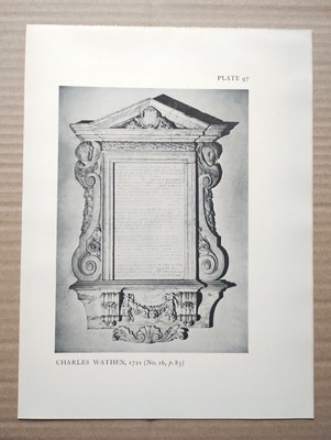 Denkmal für Charles Waten, 1721, London - antiker Druck - 1934