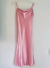 Vintage Bebe Dress XS Pink Satin Slip Maxi Drape USA Ethereal Romantic Fairy