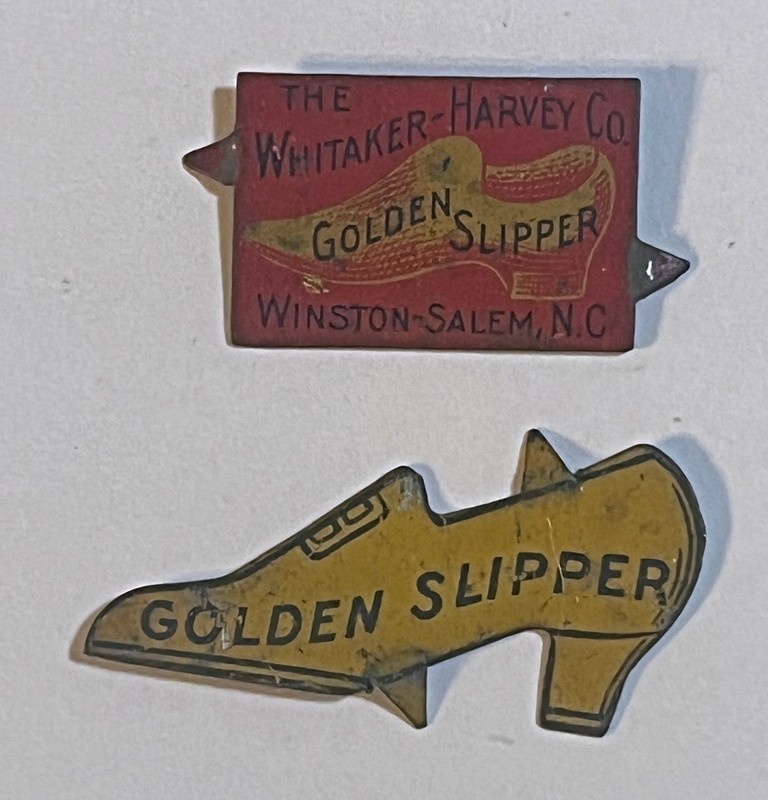 Lot of 2 -  Vintage "Golden Slipper" Tin Tobacco Tags. Storino's G377(a) & G379