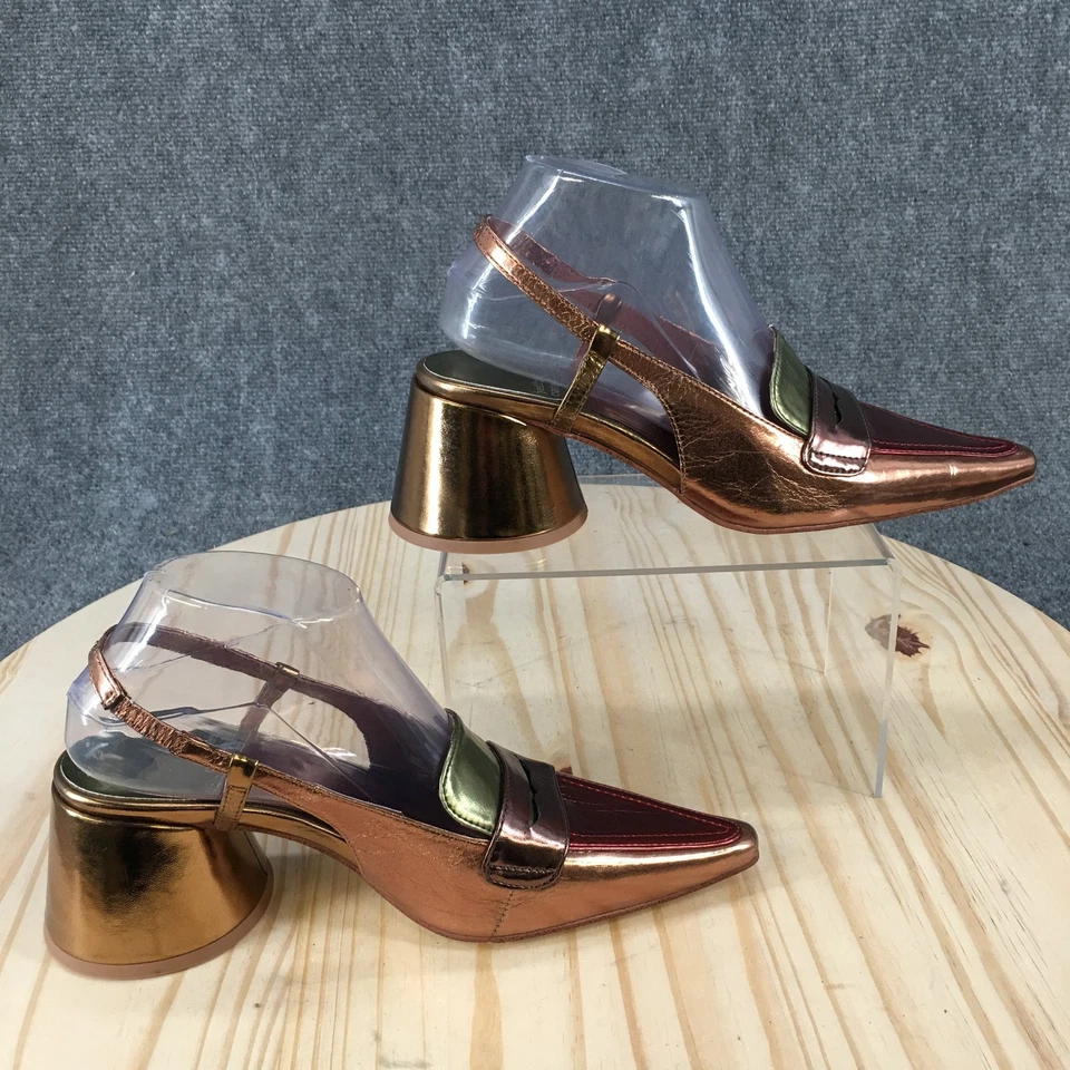 Sandálias femininas Jeffrey Campbell 7 pontas slingback couro ouro rosa - Imagem 2 de 4