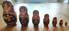 7pc Hand-painted Russian Nesting Doll, Matroyshka, 8.5', Fairy Tale Illustration