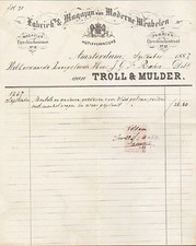 AMSTERDAM, Rechnung 1887, Fabriek & Magazijn van Moderne Meubelen Troll & Mulder