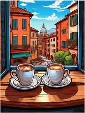 Tile Mural Italy Two Coffee Cups Street Scene Kitchen Backsplash Marble Ceramic