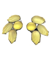 Vintage yellow molded plastic silver tone clip on earrings 