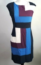 Ann Taylor Women Size 2P Blue Navy Ivory Burgundy Colorblock Sheath Dress EUC