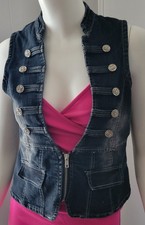 Oh Yes Jeans Denim Partial Zip Vest Retro Womens Sz M Sgt Peppers Style