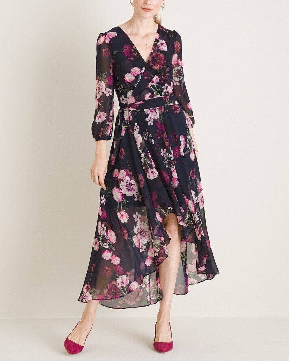ELIZA J Navy Blue Pink Floral Print Wrap Long Sleeve Maxi Midi High-Low Dress 6 | eBay ELIZA J Navy Blue Pink Floral Print Wrap Long Sleeve Maxi Midi High-Low Dress 6 | eBay