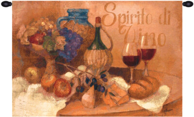 Abundant Table American Made Wine and Feast Woven Decor Tapestry Wall Hanging