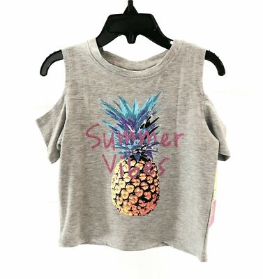 Penelope Mack LTD Girls Gray Pineapple Open Shoulder Top Size 4T NWT