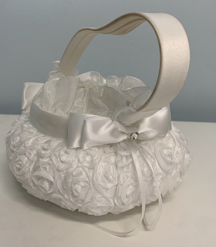 Bowknot Silk Cloth Wedding Ceremony Party Rose Flower Girl Basket White 5"