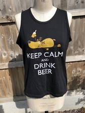 MEDIUM 40" CHEST 100% COTTON XMAS T SHIRT VEST BLACK KEEP CALM AND DRINK BEER