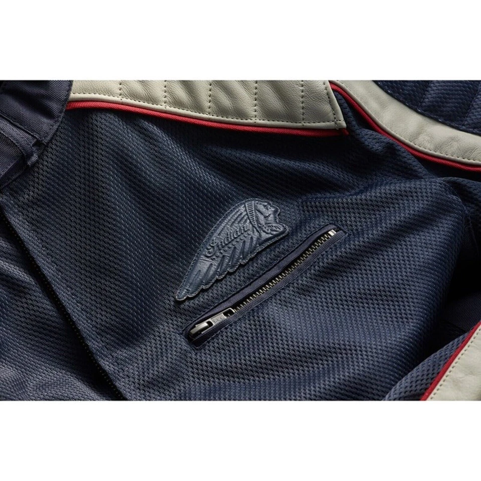 CHAQUETA ARIZONA DE MALLA PARA HOMBRE MARCA DE MOTOCICLETA INDIA GENUINA AZUL NUEVA Foto 4 de 4