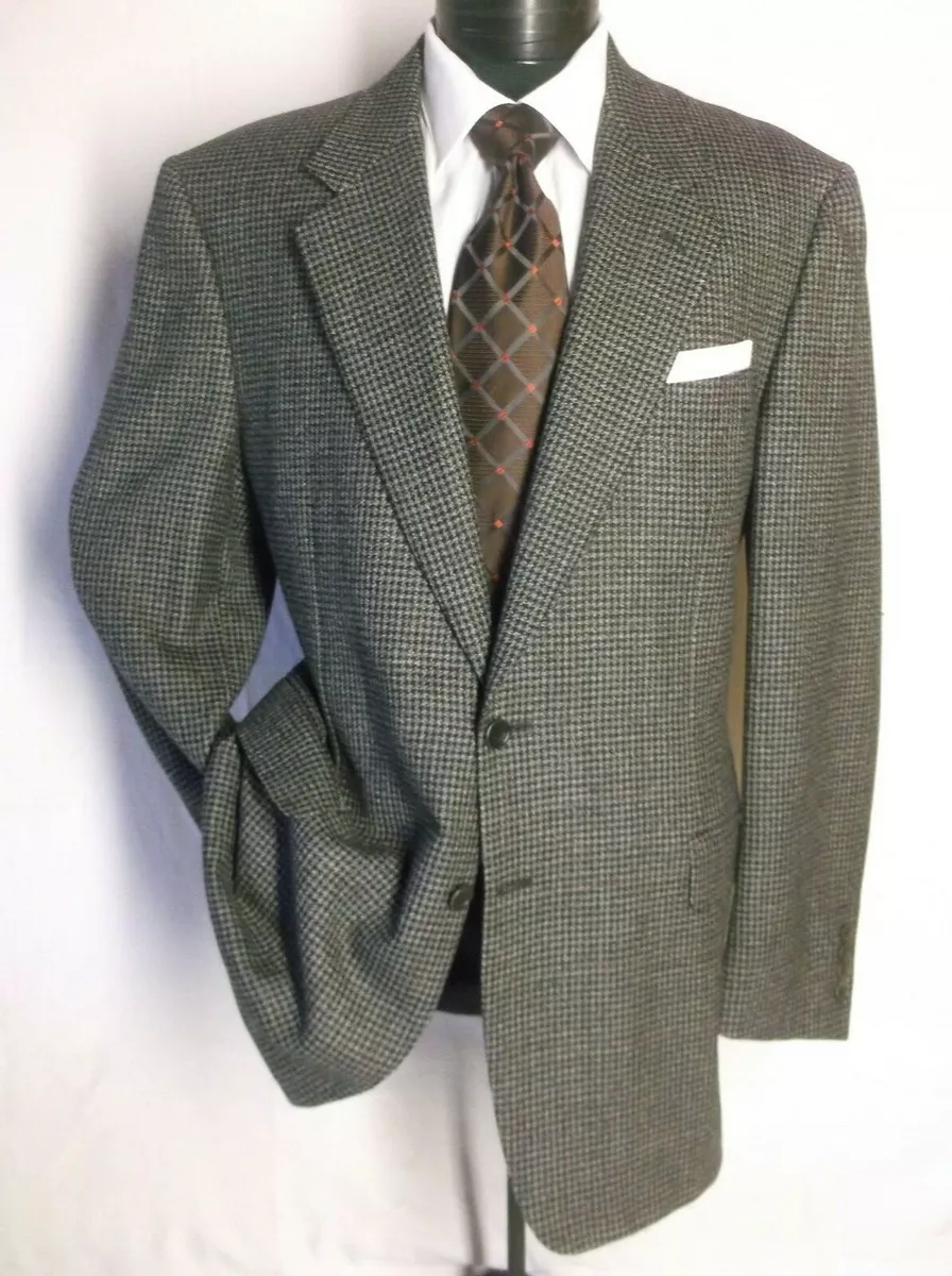 Canali 2 Button Gray houndstooth Pliad Sport Jacket Blazer 44L Made In Italy