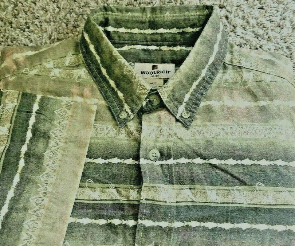 Woolrich Vtg. Short Sleeve Button Down L Large Brown Aztec Fish Animal Print Euc - Image 2 of 4