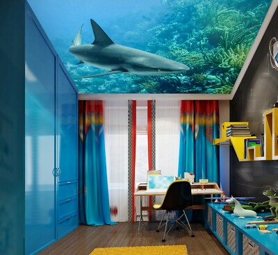3D Shark Seaweed 2903 Geschäft Tapete Wandgemälde Selbstklebend Handel Zoe