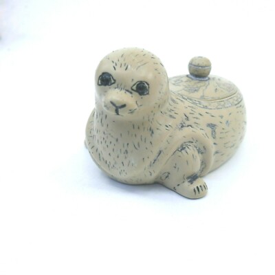 Vintage COMOY'S of London Scrimshaw Seal Trinket Box w/Lid