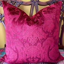 Ralph Lauren Grantham Velvet Damask Bordeaux Cut Velvet Pillow Cover Both Sides