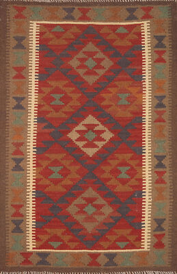 Geometric Kilim Rugs Wool Traditional Kelim Colorful Carpets 3x5 ft