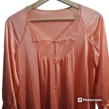 Vintage 70s JCPenney Nylon Nightgown Medium Peach Lace Cottagecore Romantic