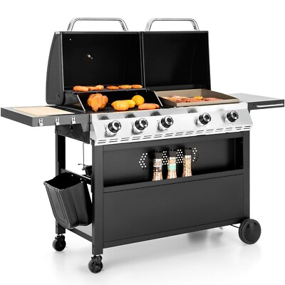 #ad 5 Burner Propane Gas Grill and Griddle Combo Stainless Steel Outdoor Patio $497.99