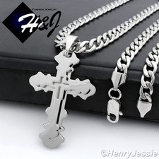 20"MEN Stainless Steel 6mm Silver Cuban Curb Chain Necklace Cross Pendant P76