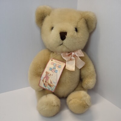 Claire Burke Rock A Bye Cream With Pink Bow 13 inch Jointed Plush Stuffed Bear